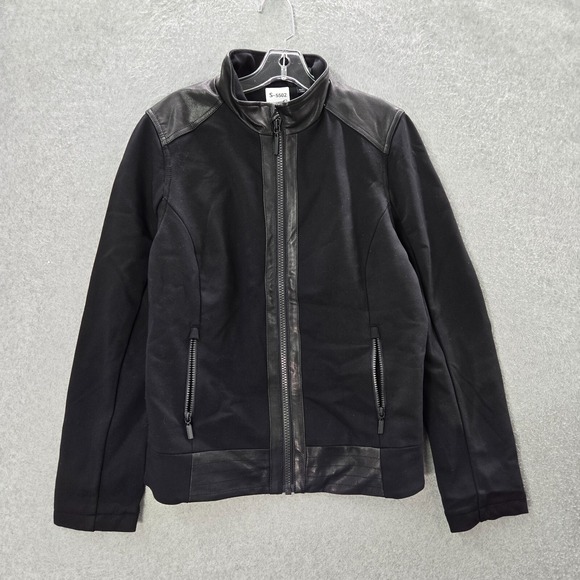 Harley Davidson Women Jacket L Black Goatskin Leather & Compression Knit Moto - Picture 1 of 13